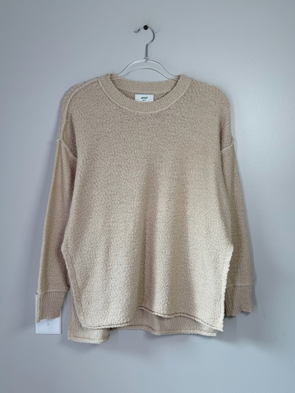 Aerie Tan Oversized Crewneck Knit Sweater Basics Layering Comfy Casual